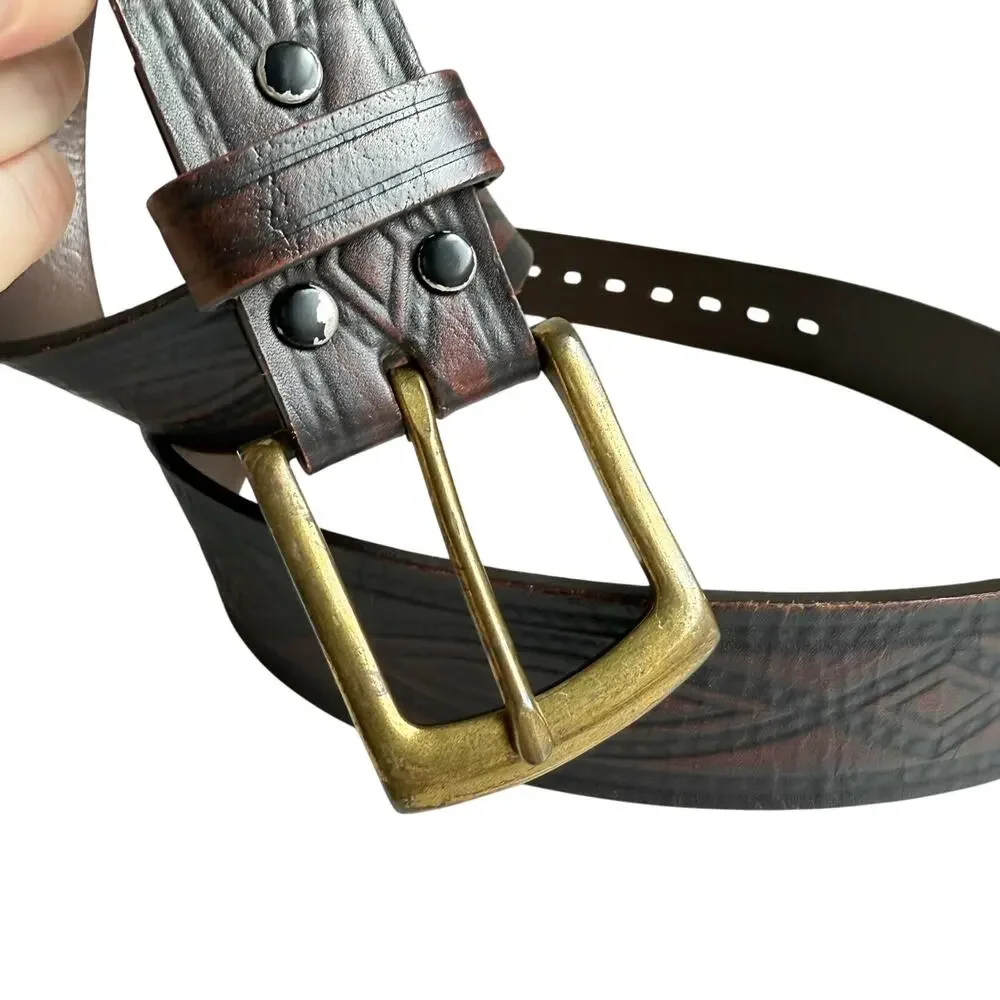 Wrangler Brown Embossed Leather Western Cowboy Belt Men’s 40